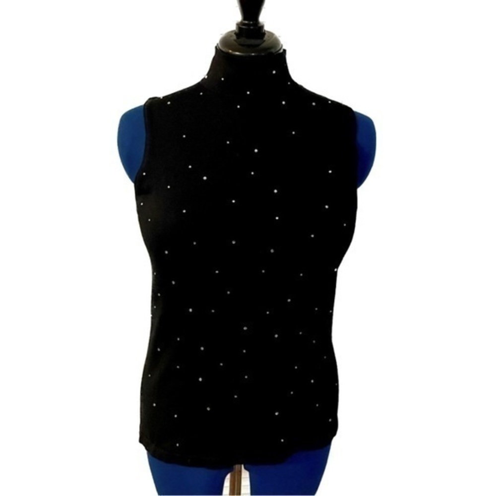 Josephine Chaus - Silk - Black Sleeveless Turtleneck with Rhinestones Small